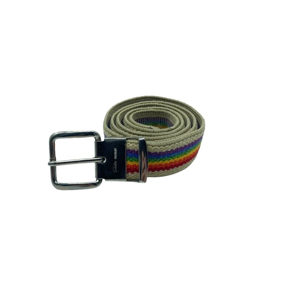 Vintage Gutos W. Germany Size Small Boho Rainbow Striped Tan‎ Silver Buckle Belt